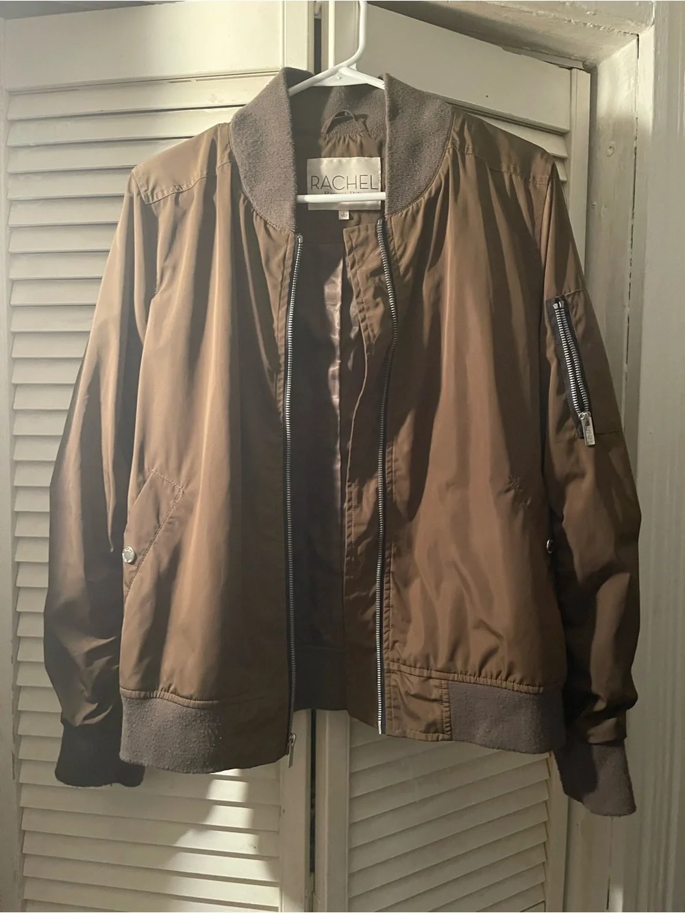 RACHEL Rachel Roy Brown Bomber Jacket with Sleeve Zip Pocket
